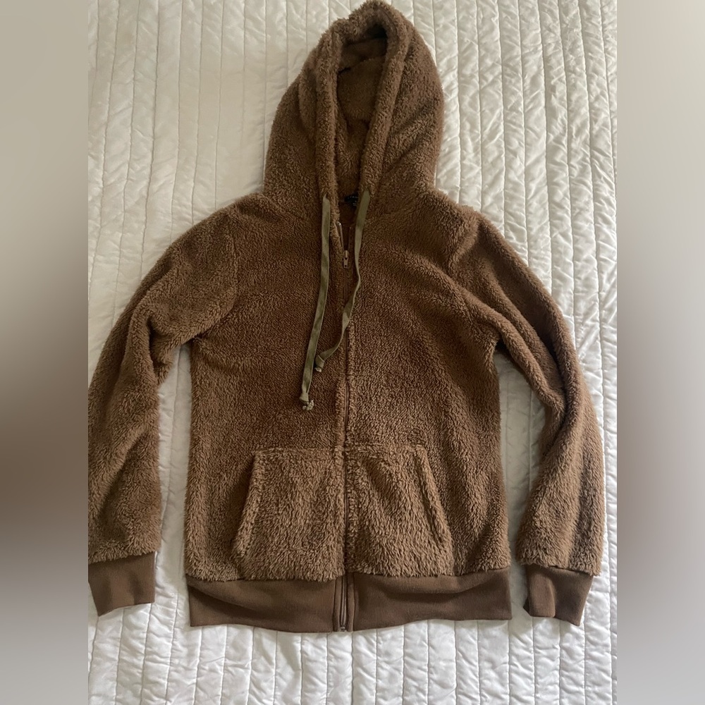 brown, cropped teddy jacket size Med
